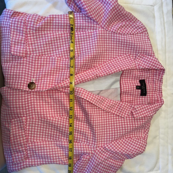10P Pink and White Checkered Gingham Talbots Linen Blend Blazer - Picture 7 of 9